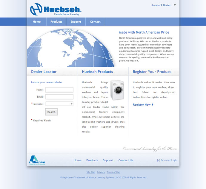 Huebsch Home Laundry website