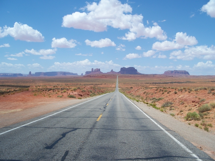 A view down scenic US Route 163 as we entered Monument Valley. Probably one of the most famous roads in photography in the US.
 By: Neal Grosskopf
 At: 6:49:31 PM 6/5/2011
