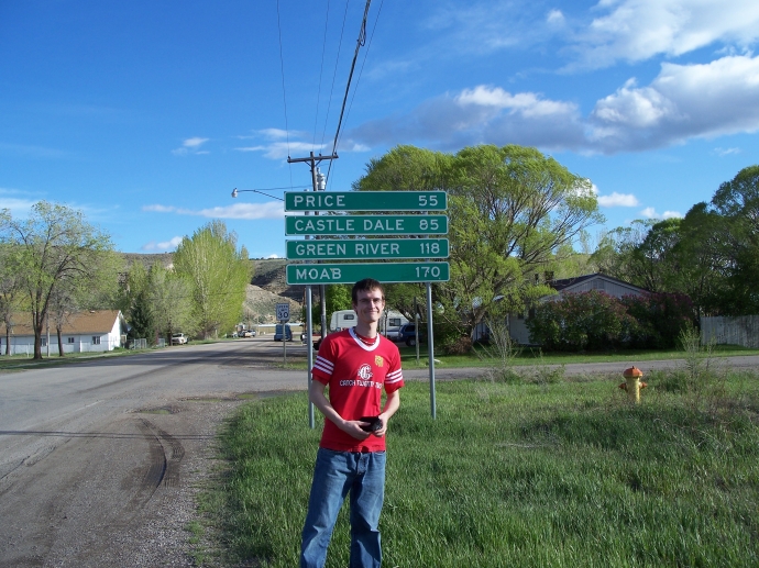 A picture of me in Duchesne, Utah before our long drive to Moab. This portion of the drive was pretty easy with its long narrow roads.
 By: Neal Grosskopf
 At: 7:05:18 PM 6/5/2011